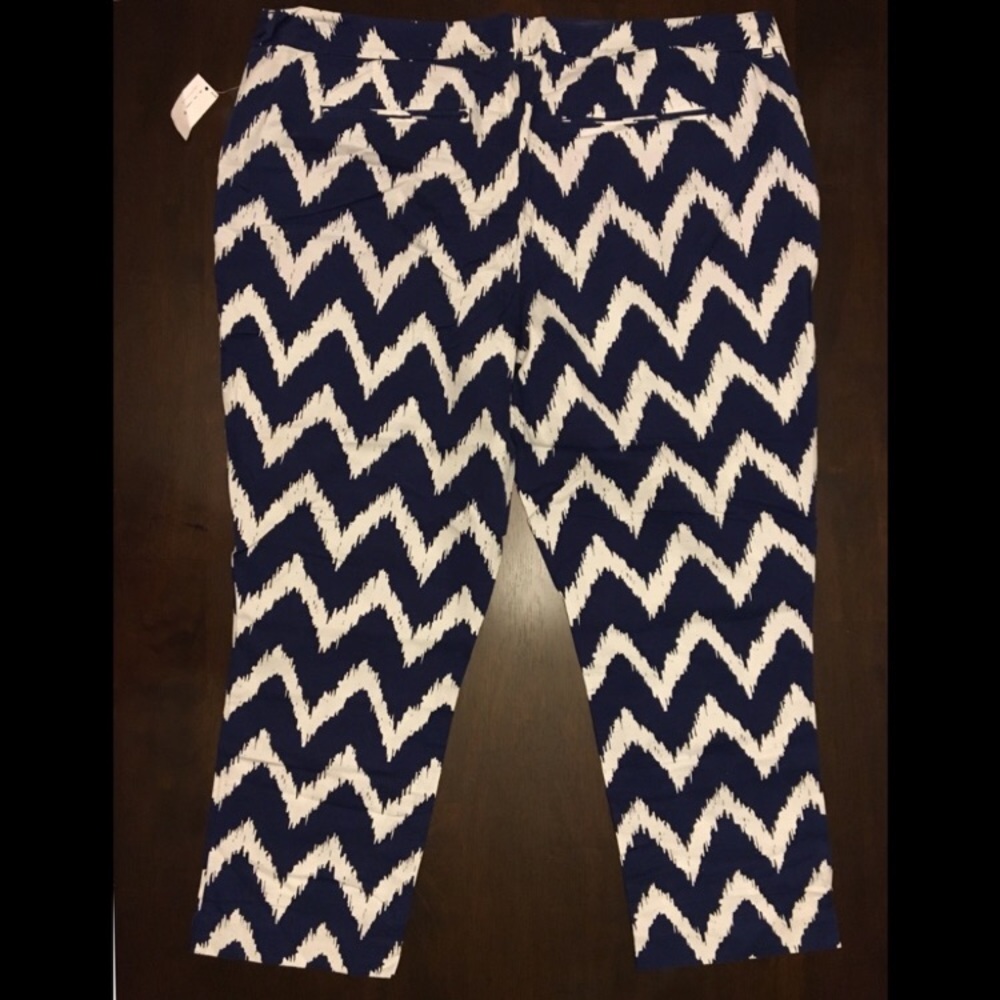 Navy and White Chevron Cropped Pants